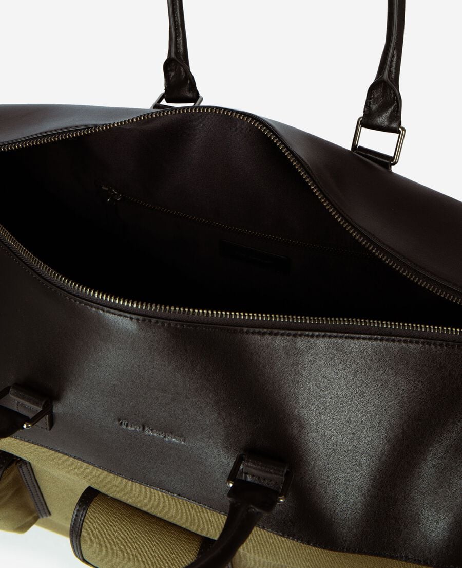 The Kooples HOMME KAKI sac weekend canvas et cuir kaki