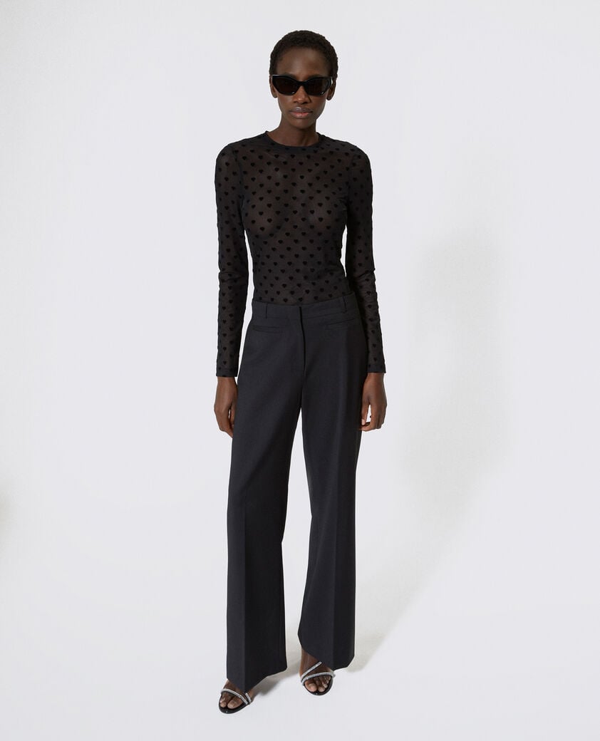 The Kooples WOMEN BLACK black hearts flocked mesh long-sleeve t-shirt