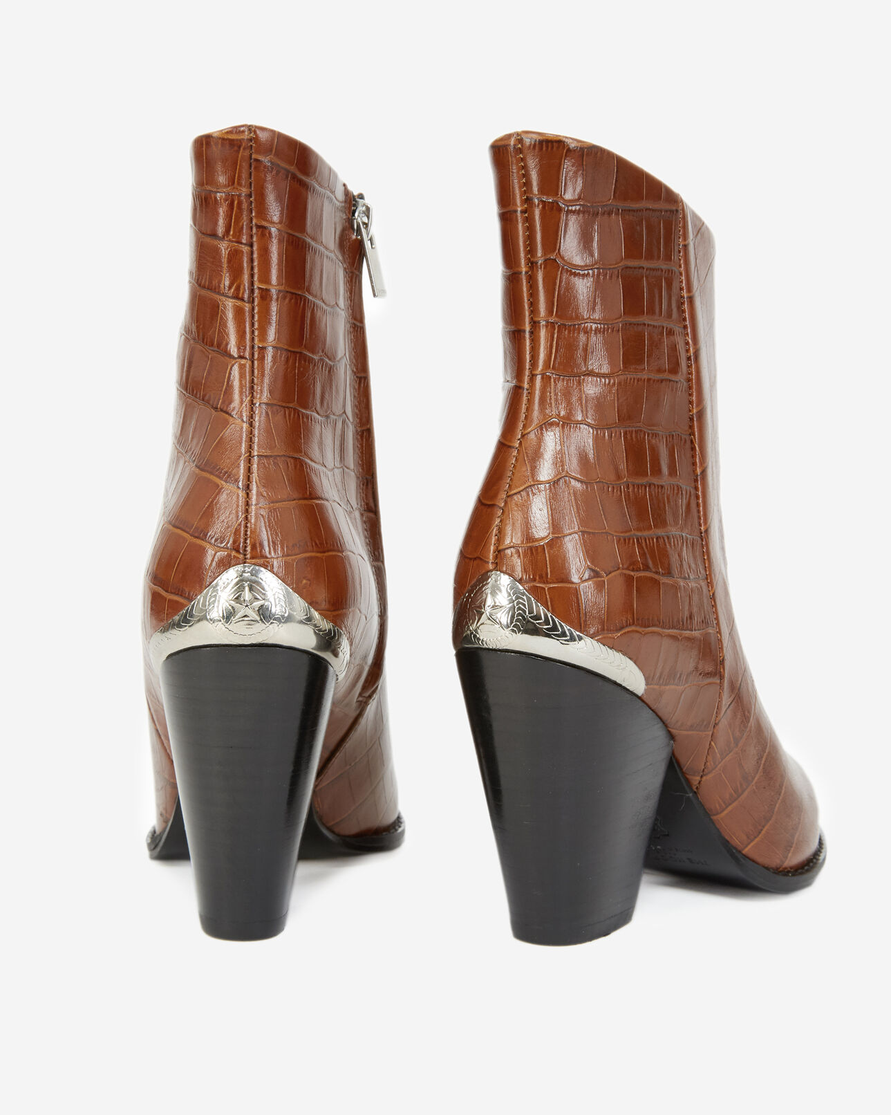 The Kooples FEMME BROWN bottines marron à talons détail argenté