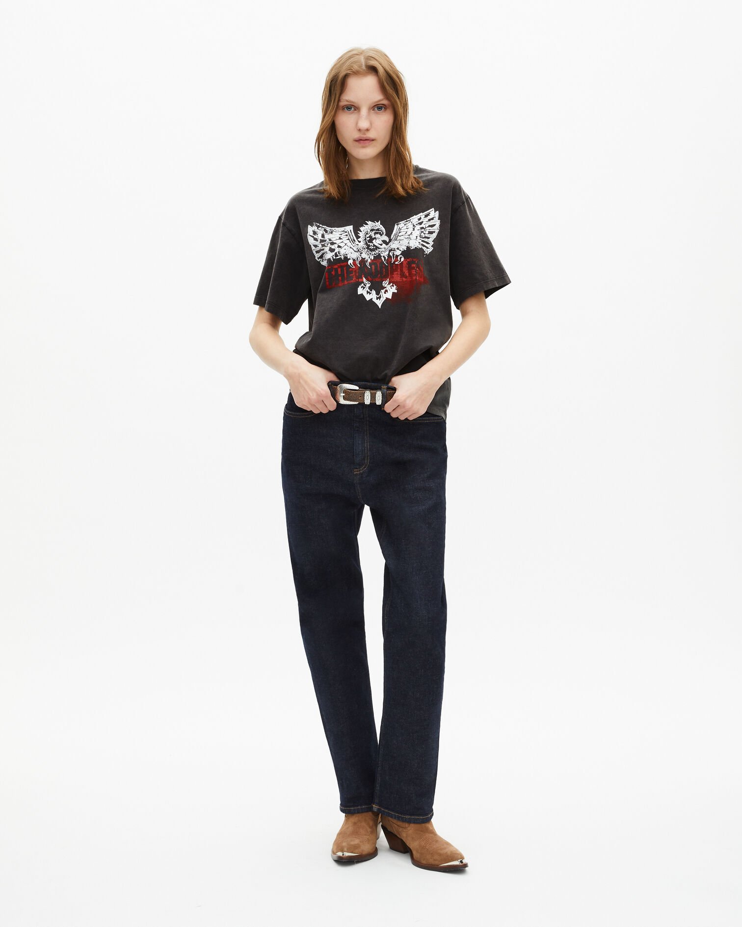 T-Shirt mit verblasstem schwarzem Siebdruck, BLACK WASHED, hi-res image number null