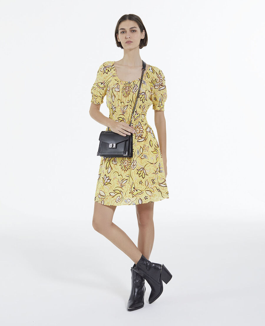 robe jaune à fleurs courte manches bouffantes