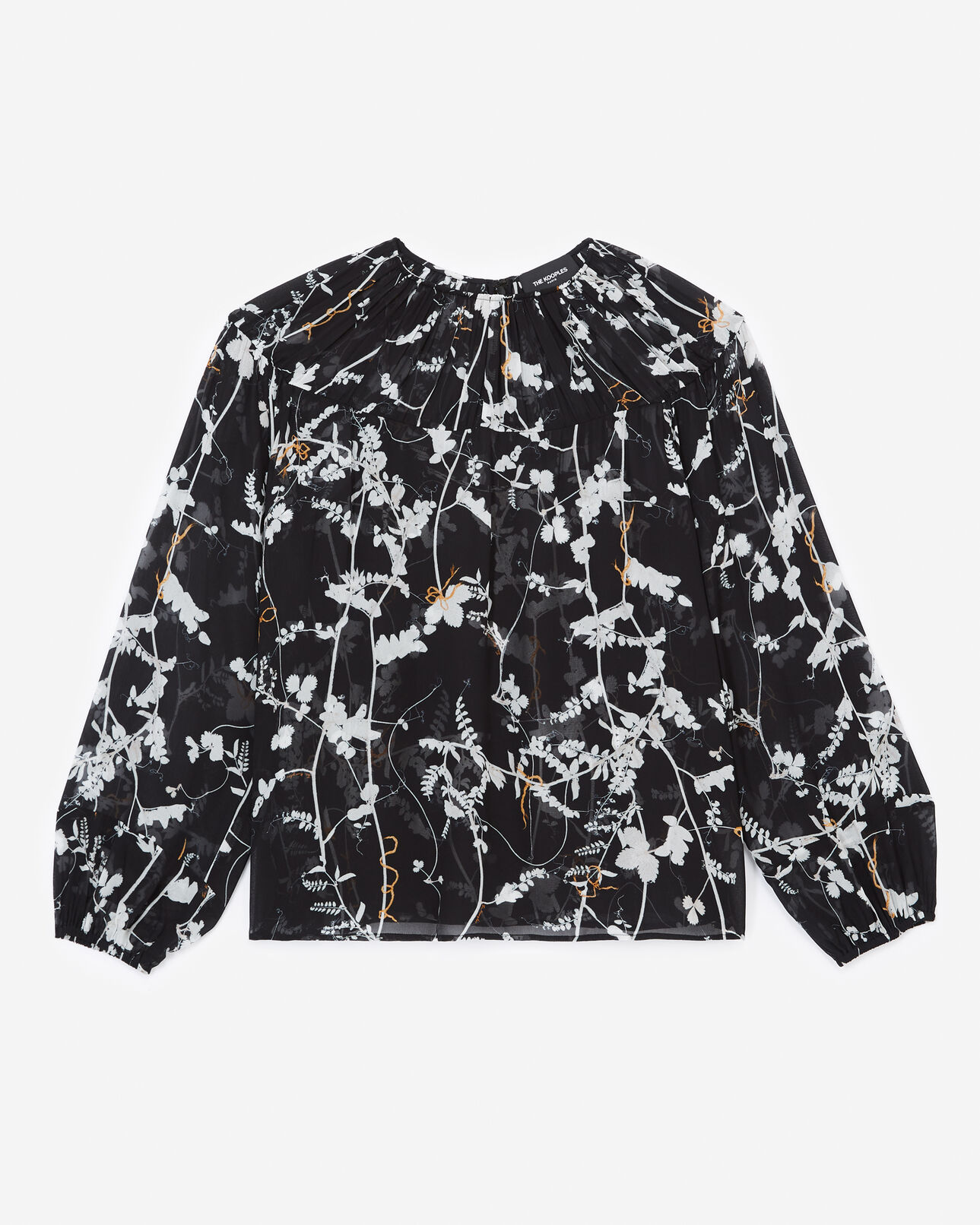 The Kooples FEMME BLACK top fluide noir à fronces motif fleuri