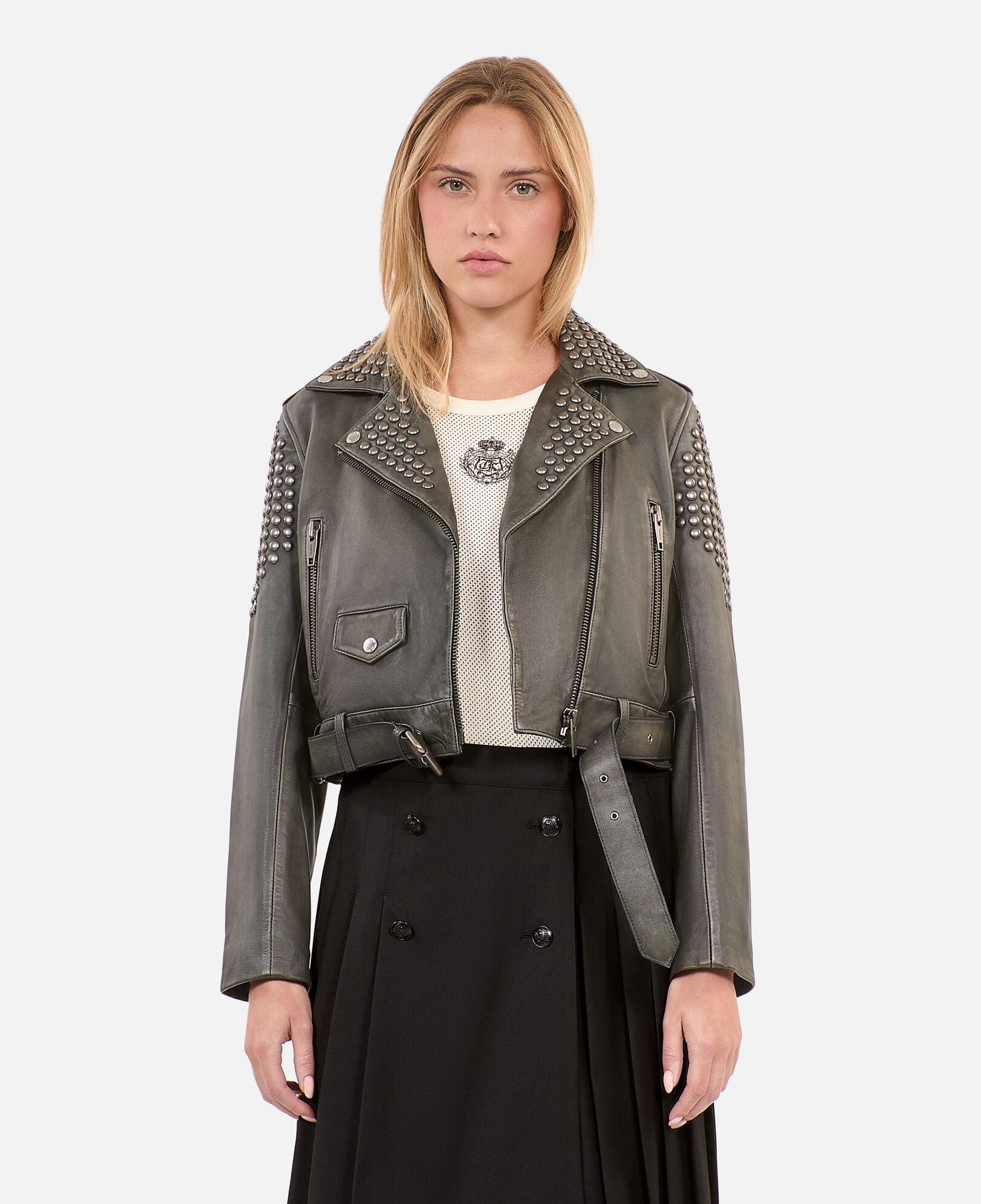 The Kooples WOMEN BLACK studded black leather jacket