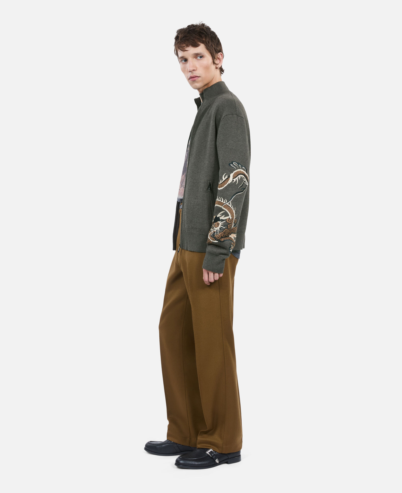 The Kooples MEN KAKI khaki wool blend cardigan