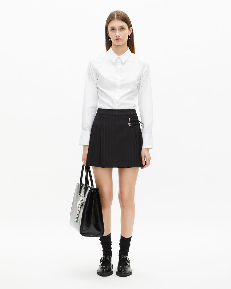 The Kooples WOMEN BLACK black striped pleated short skirt