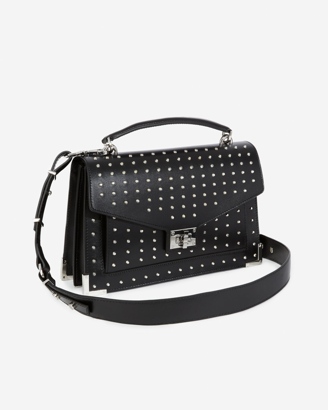 The Kooples WOMEN BLACK / SILVER studded medium emily bag in smooth leather