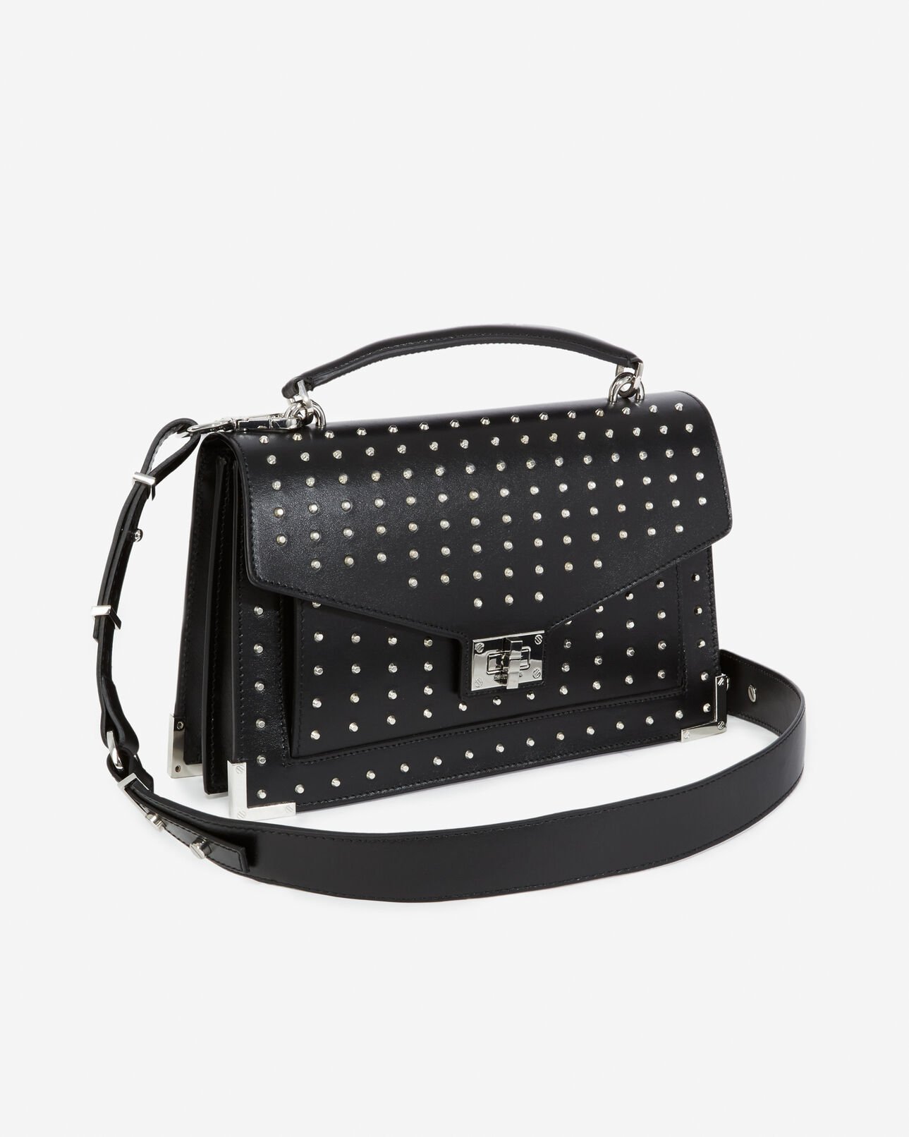 The Kooples WOMEN BLACK / SILVER studded medium emily bag in smooth leather