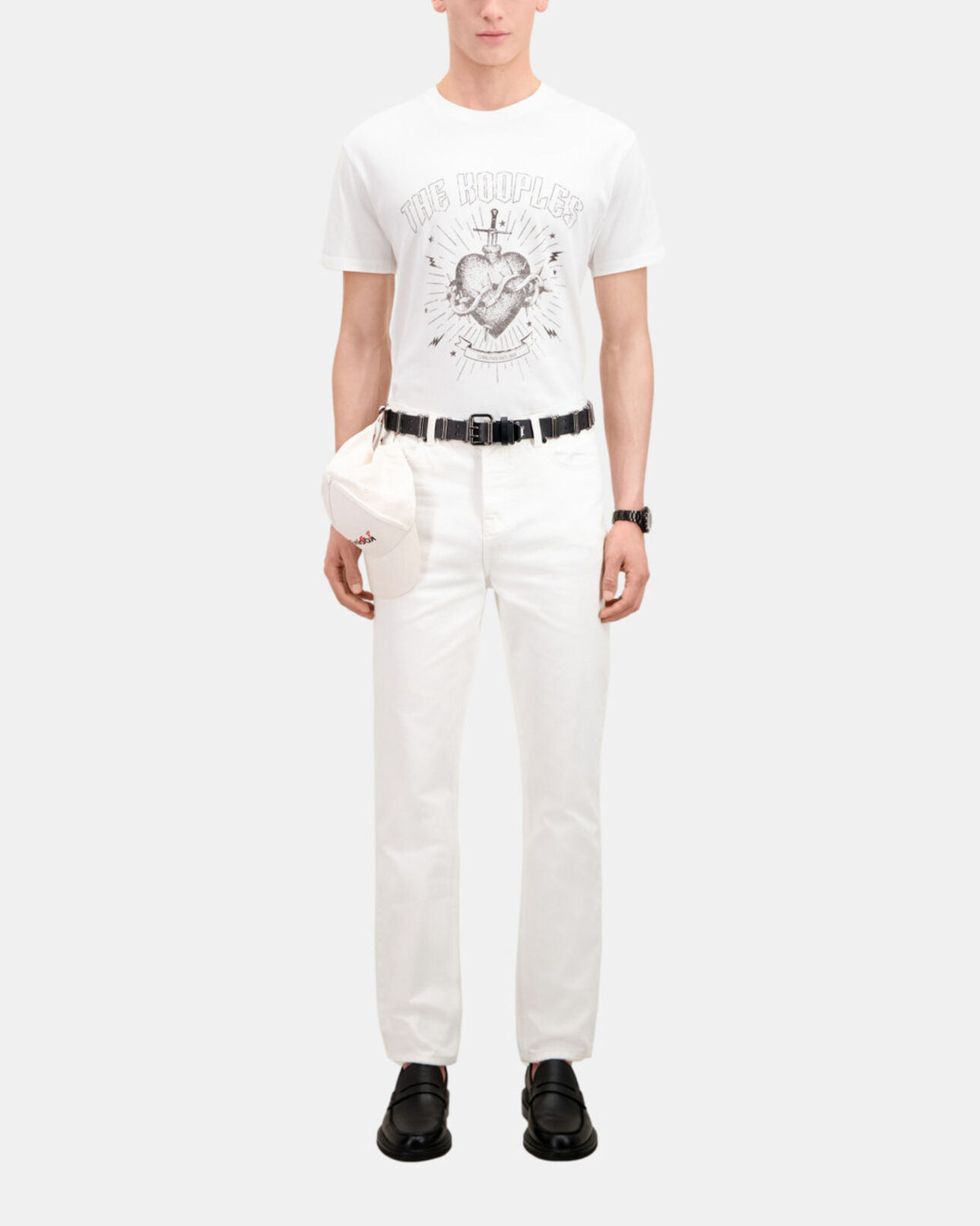 The Kooples MEN WHITE men's white t-shirt with dagger through heart serigraphy