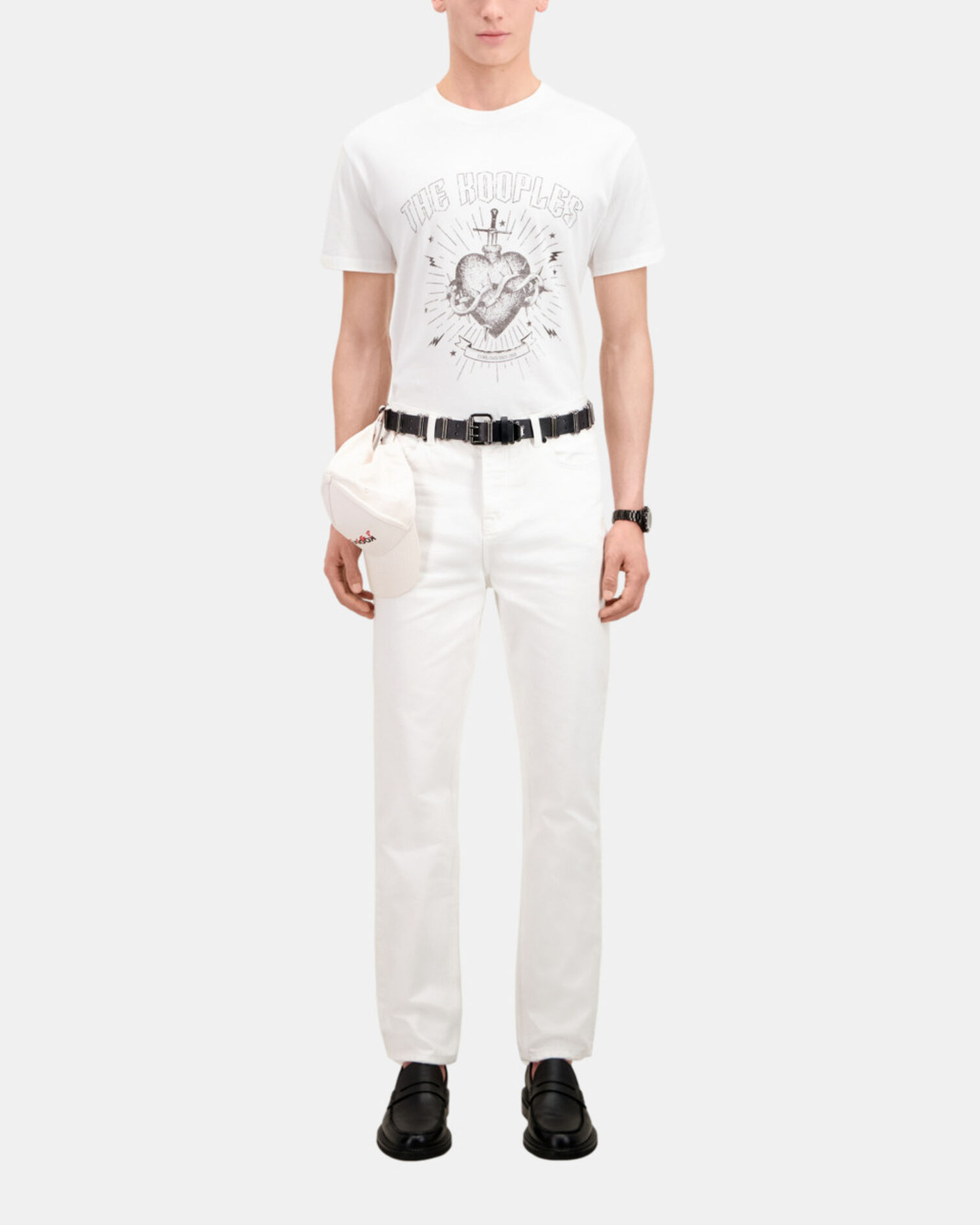 Men's white t-shirt with dagger through heart serigraphy, WHITE, hi-res image number null