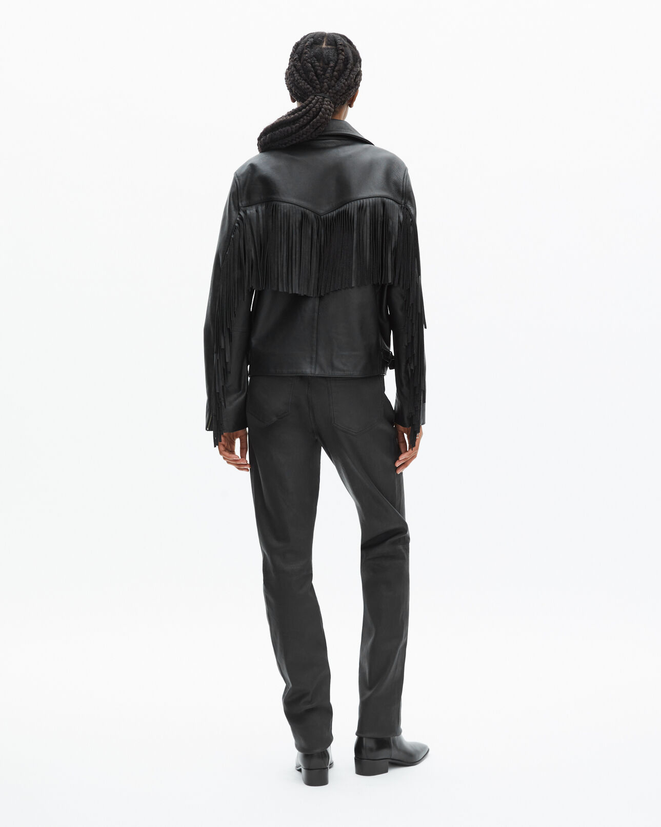 The Kooples DAMEN BLACK lederblouson mit fransen in schwarz