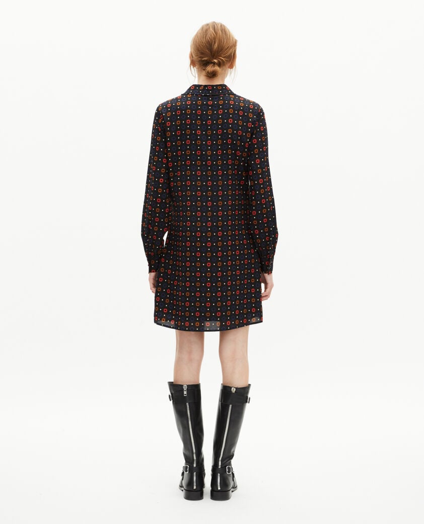 The Kooples WOMEN BLACK MELANGE black silk blend polka dot and floral print short dress