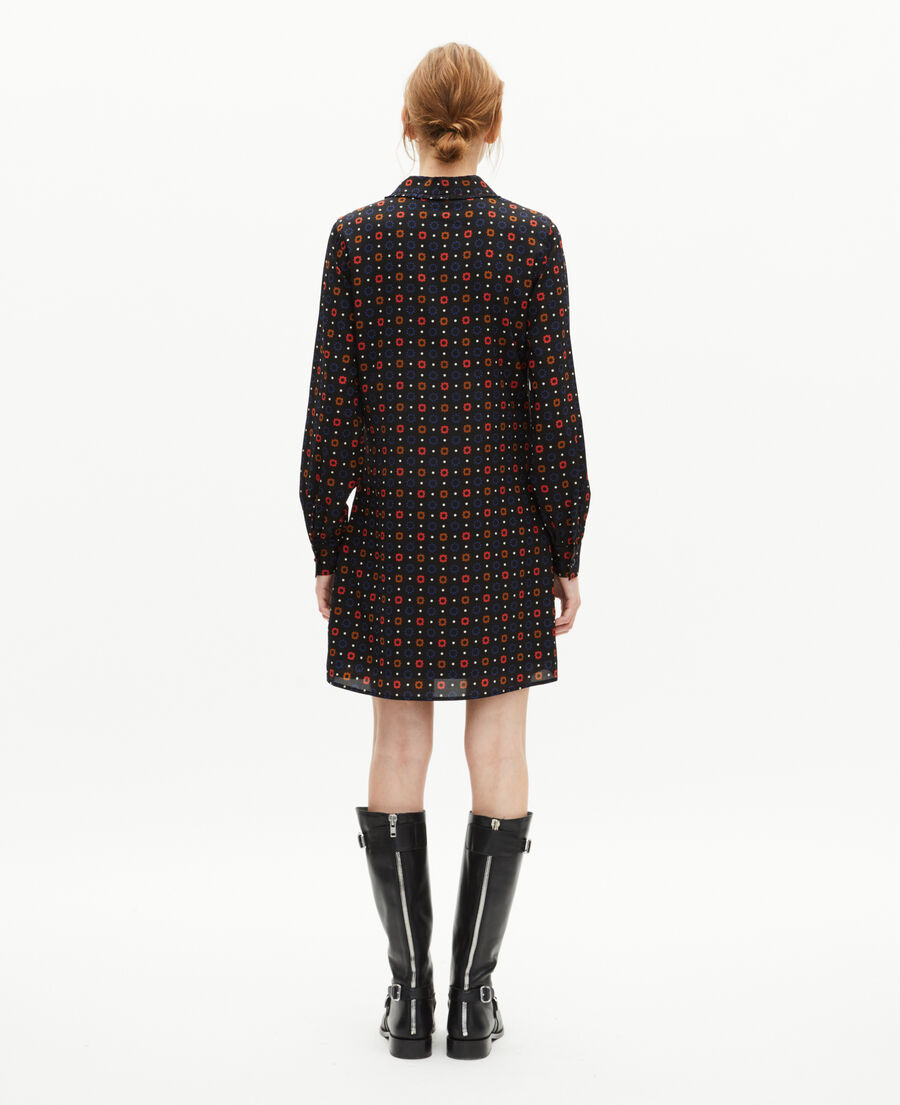 The Kooples FEMME BLACK MELANGE robe courte imprimée pois et fleurs en soie mélangée noire