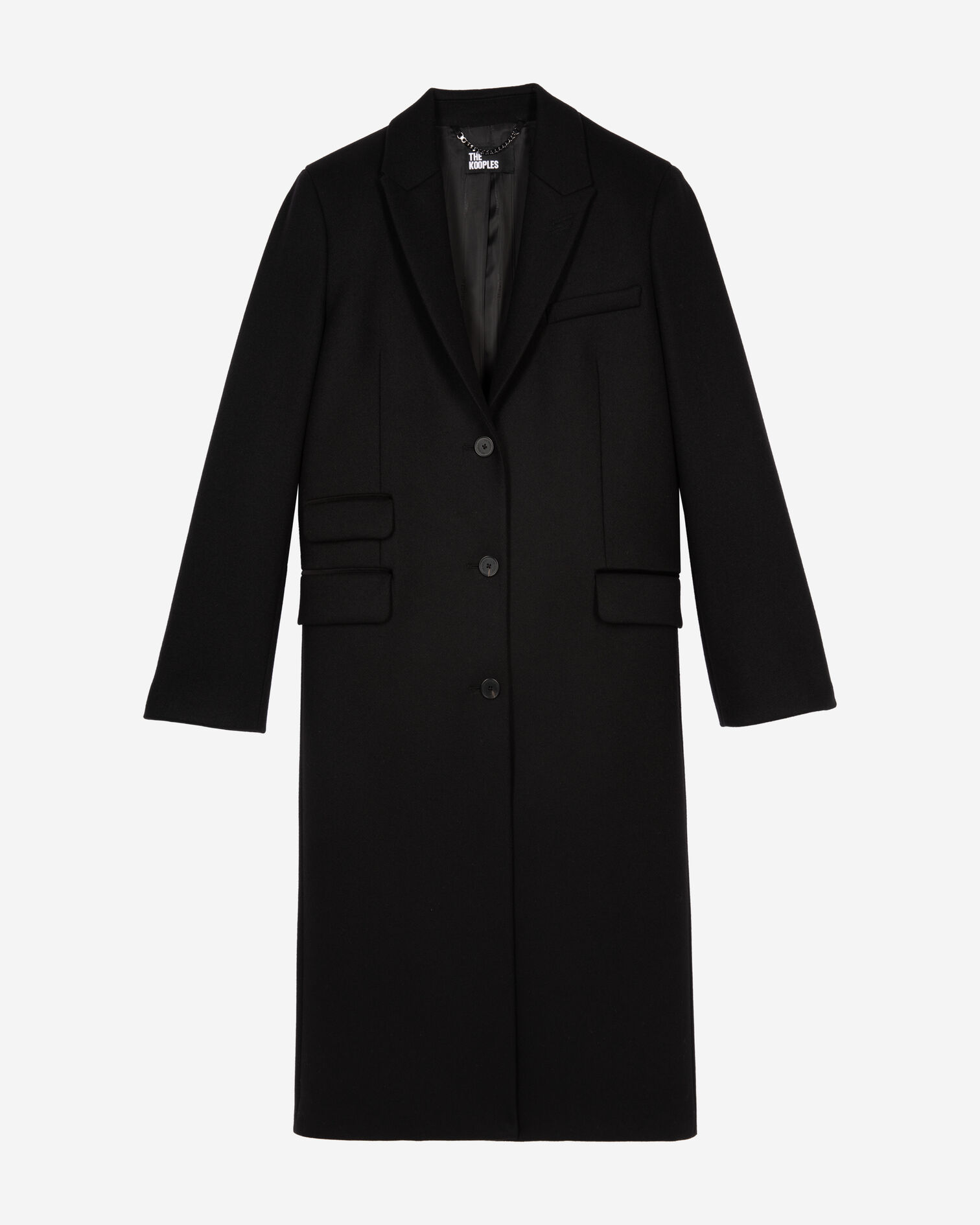 Long black wool-blend coat, BLACK, hi-res image number null