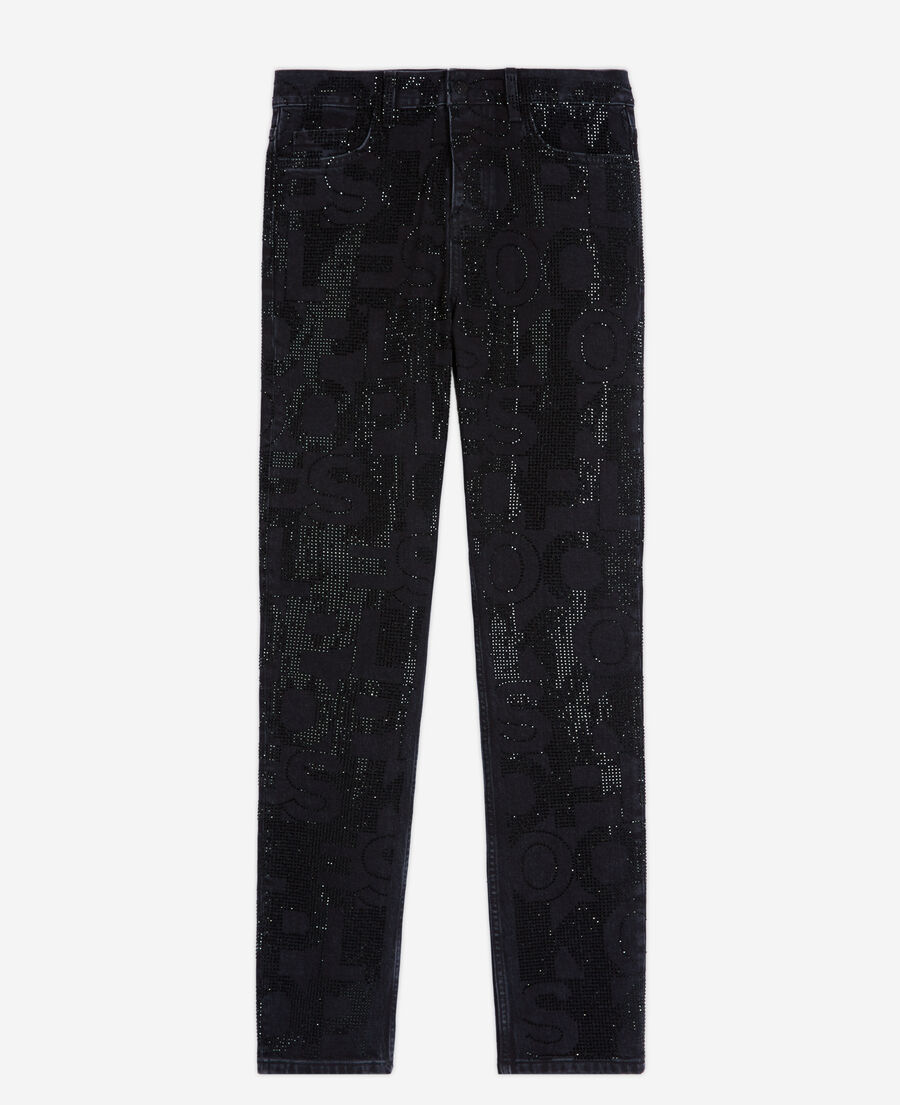 jean slim à strass noir