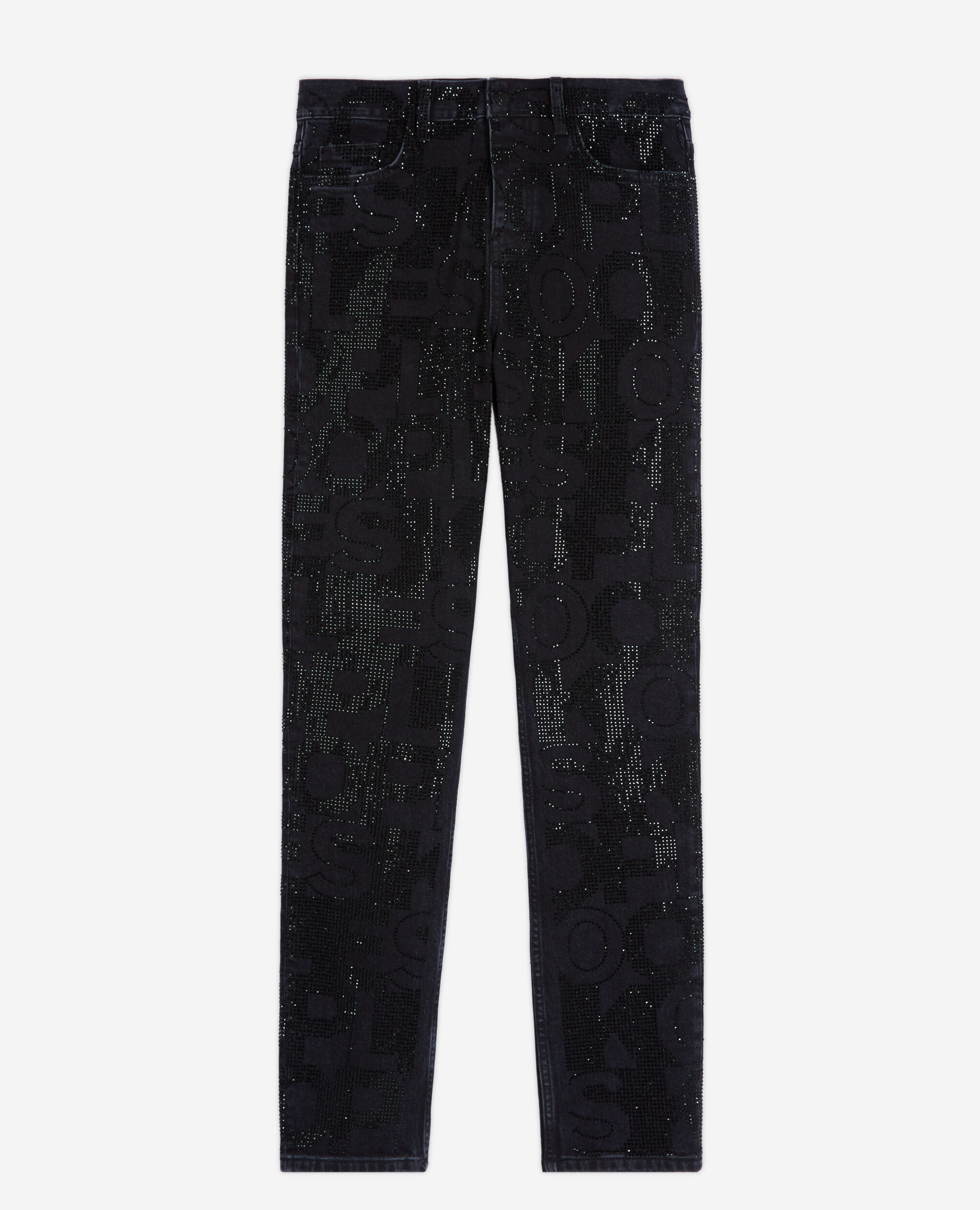 Schwarze Jeans mit Slim-Fit-Passform und Strassbesatz, BLACK WASHED, hi-res image number null