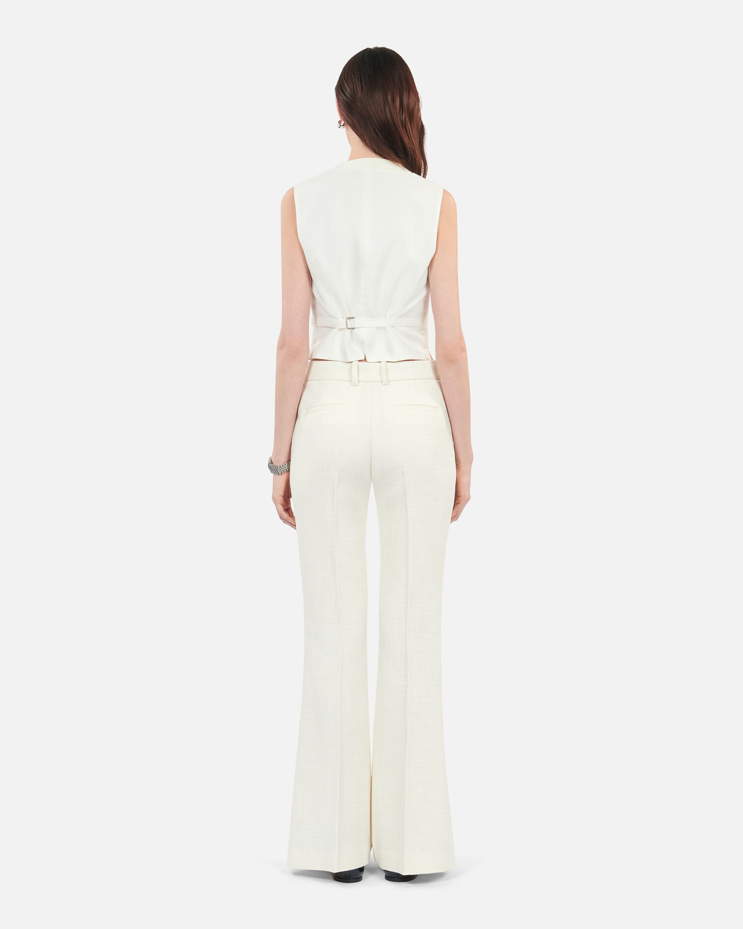 Ecru wool and cotton flared suit trousers, ECRU, hi-res image number null