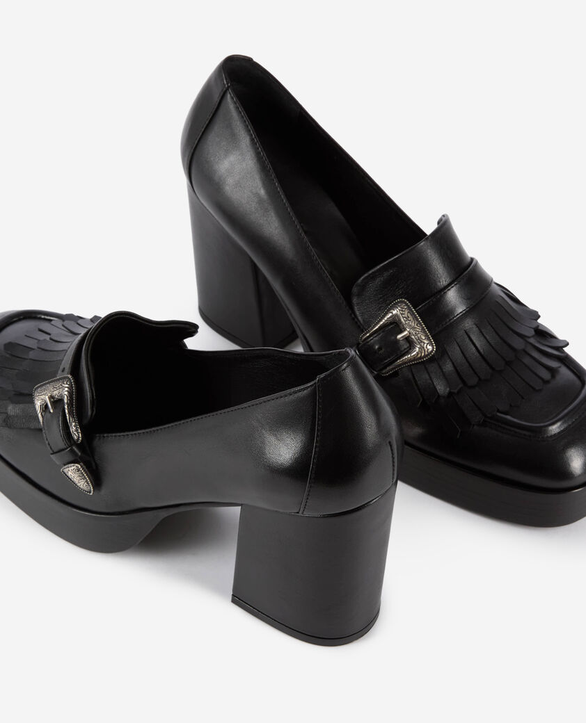 The Kooples FEMME BLACK mocassins &agrave; talons en cuir noirs