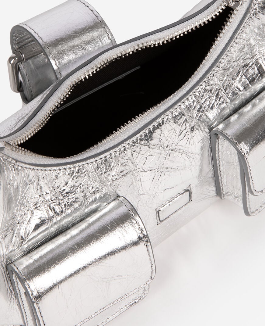 The Kooples WOMEN SILVER amelia small bag in silver crackle leather