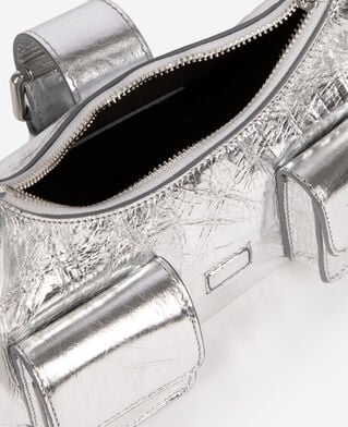 The Kooples WOMEN SILVER amelia small bag in silver crackle leather