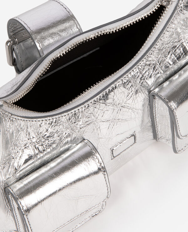 The Kooples WOMEN SILVER amelia small bag in silver crackle leather