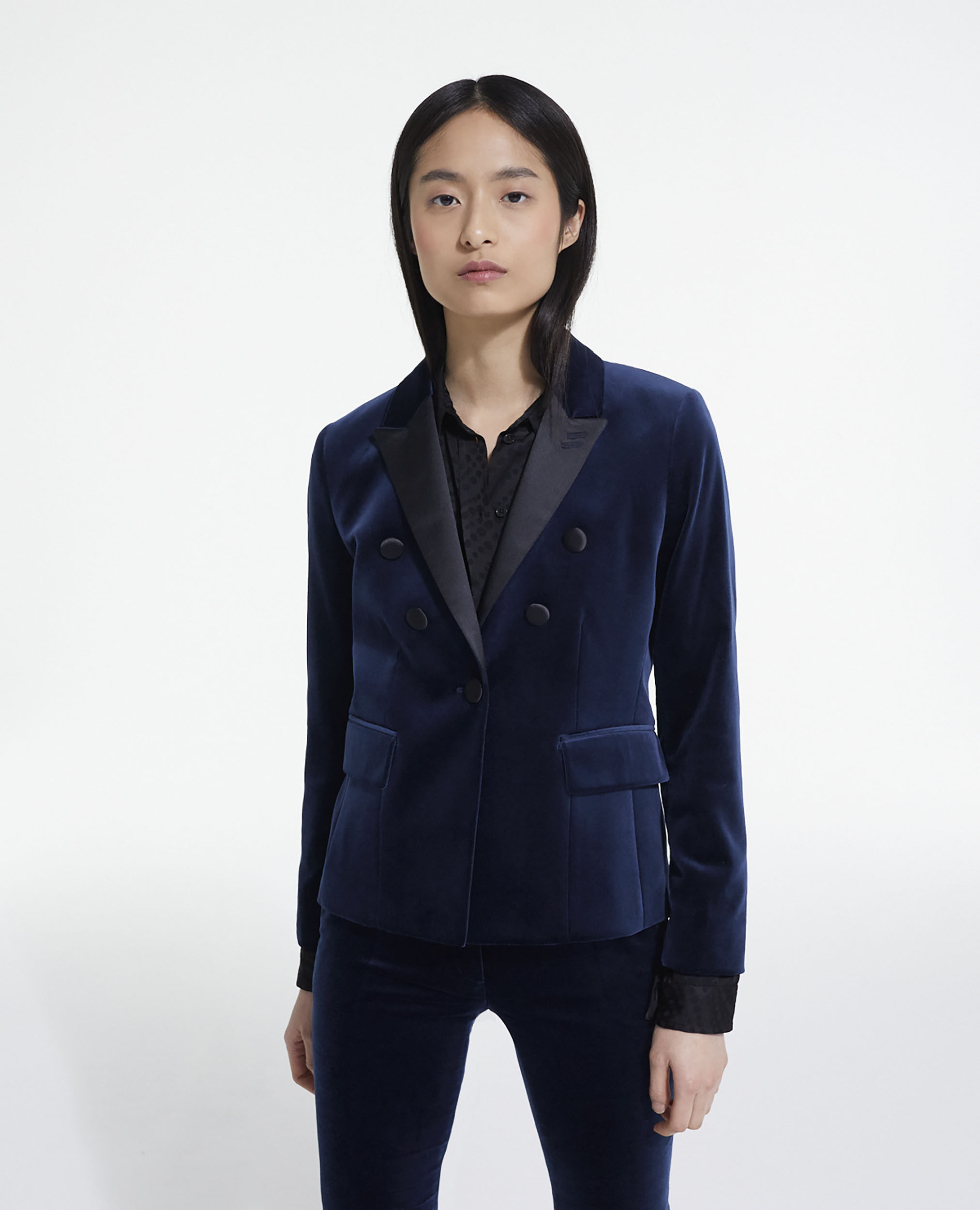 Blue velvet suit womens discount