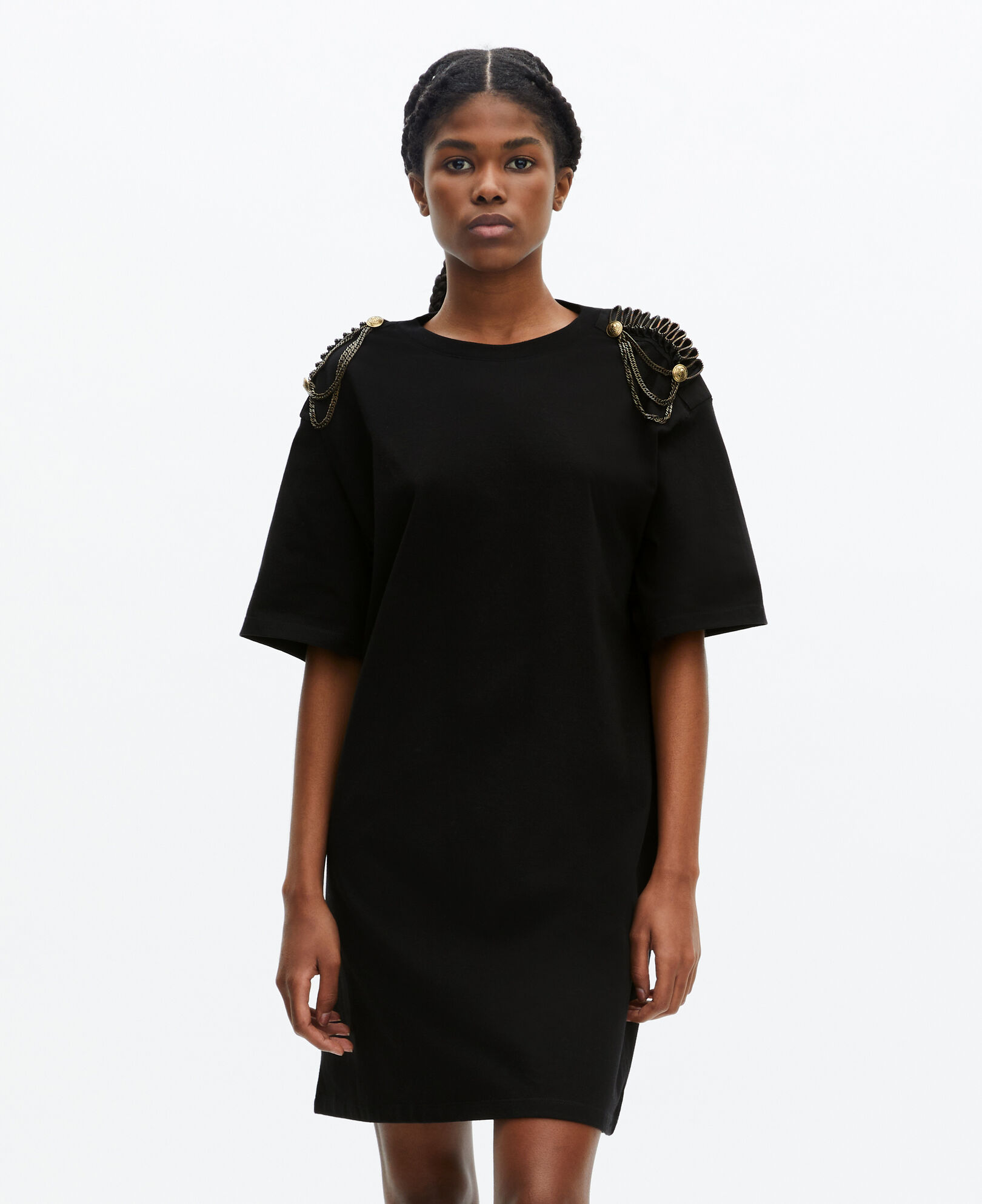 The Kooples WOMEN BLACK WASHED short black dress with shoulder pads
