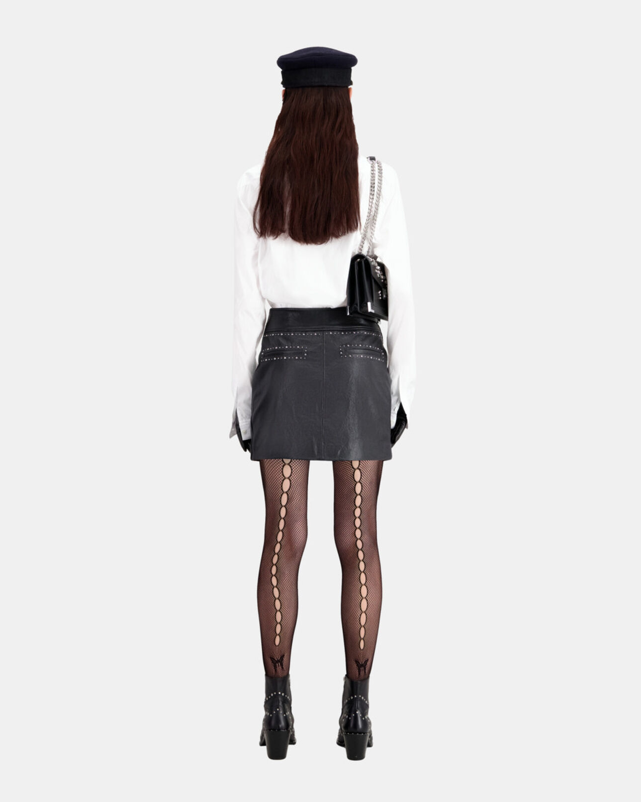 The Kooples FEMME BLACK jupe courte en cuir noir avec clous