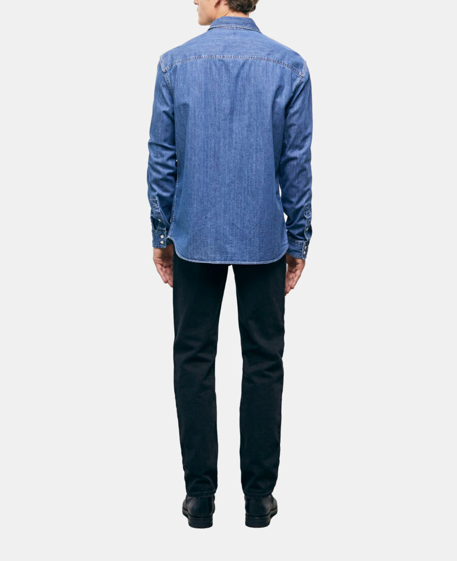 chemise col classique en jean bleue