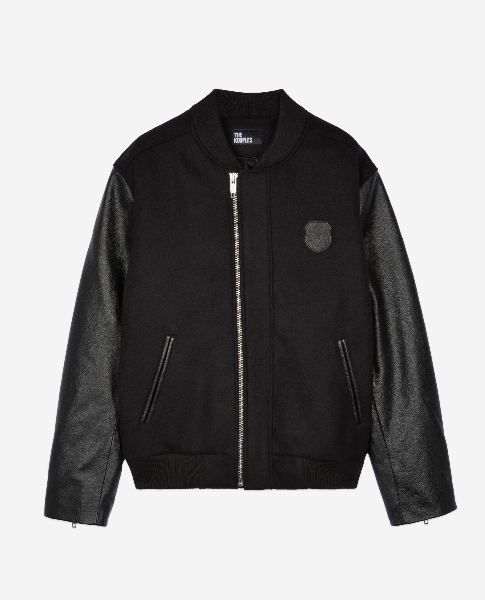 Blouson en laine double face et cuir noir, BLACK, hi-res image number null