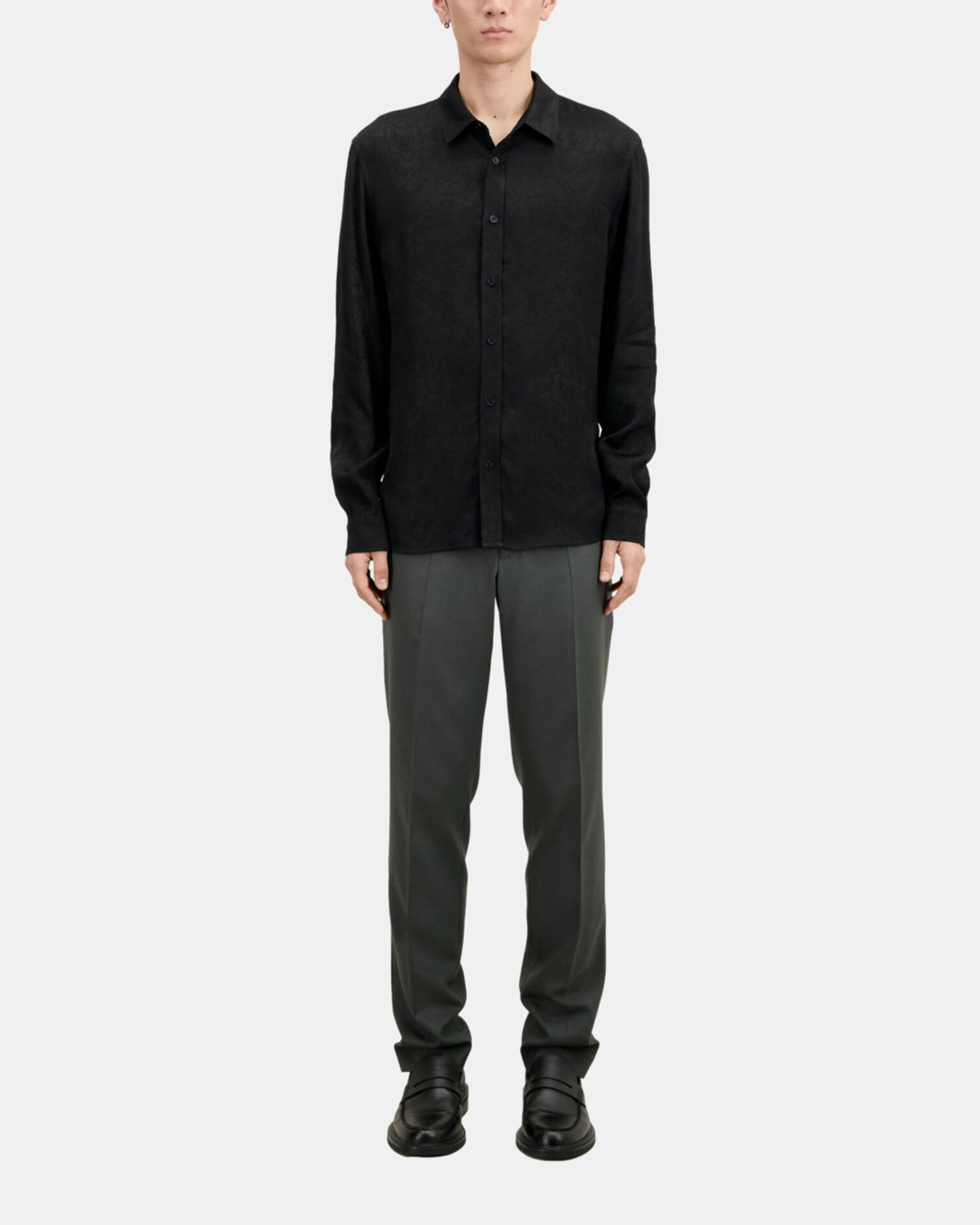 Schwarzes Jacquard-Hemd mit Totenköpfen, BLACK, hi-res image number null