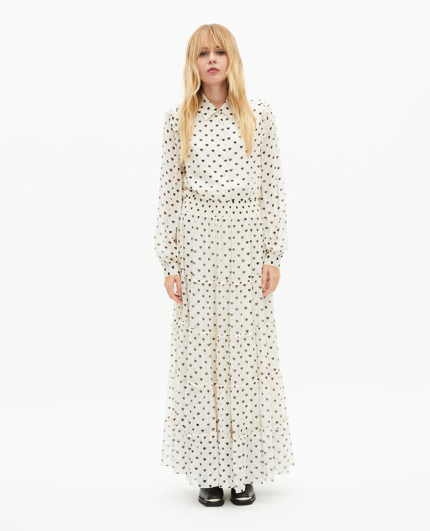 The Kooples WOMEN WHITE / BLACK ecru heart print maxi dress