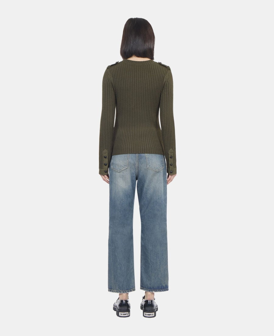 The Kooples DAMEN OLIVE NIGHT gerippter, khakifarbener strickpullover