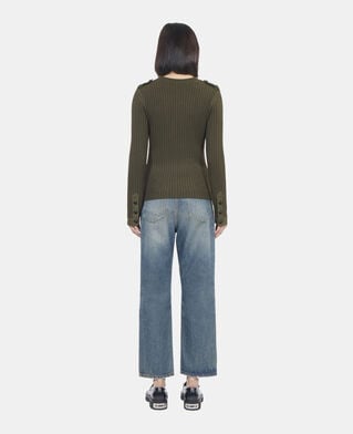 The Kooples DAMEN OLIVE NIGHT gerippter, khakifarbener strickpullover