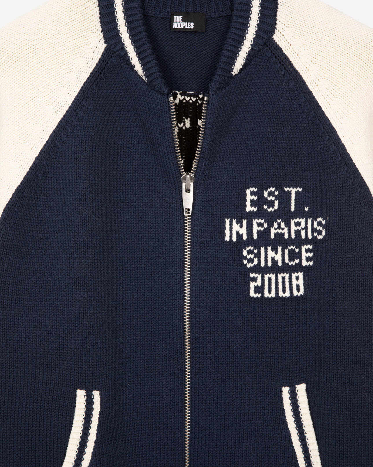 The Kooples MEN DARK NAVY-ECRU navy and ecru teddy cardigan