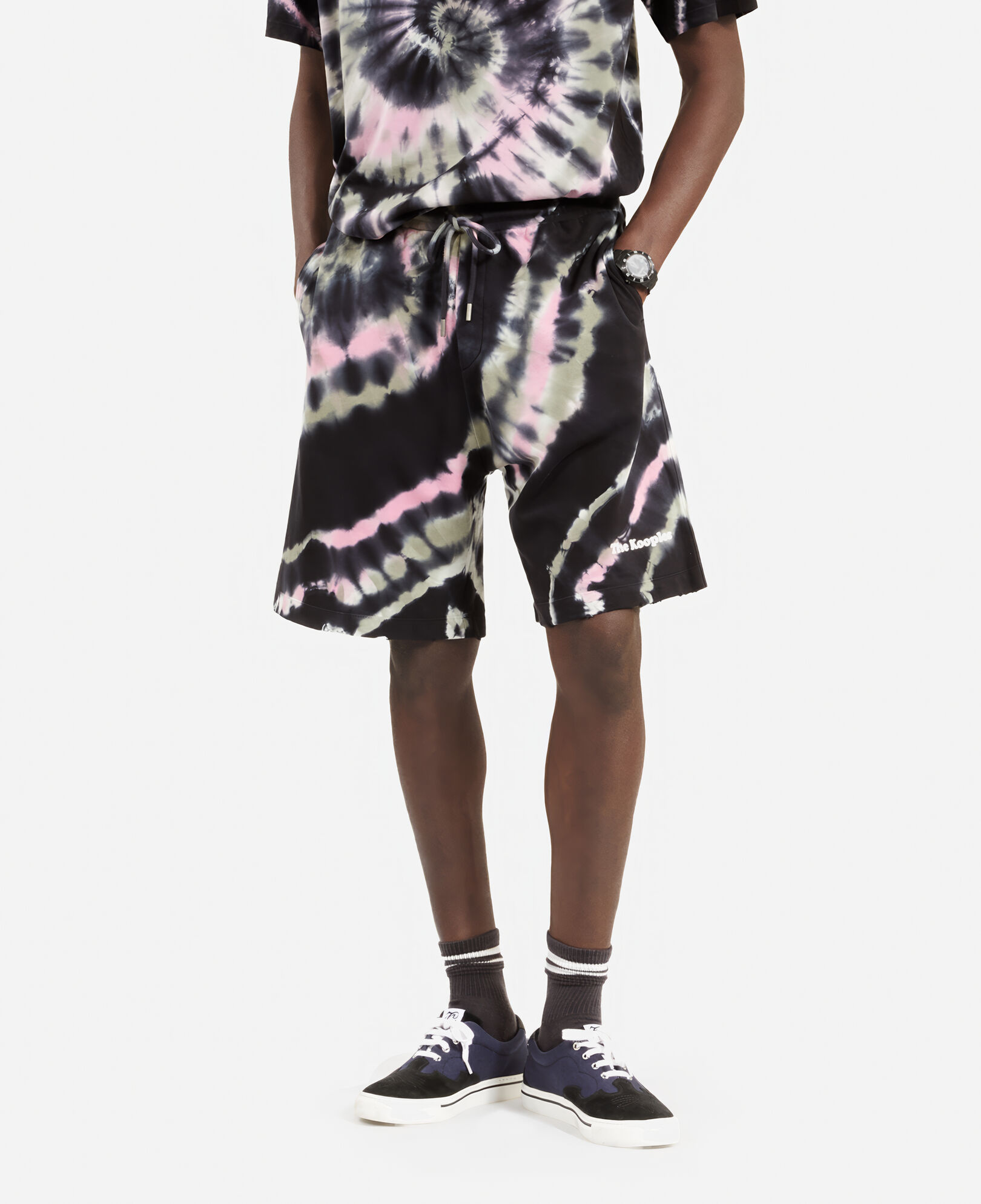 The Kooples MEN ECRU GREEN tie dye print shorts