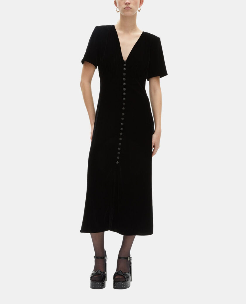 The Kooples DAMEN BLACK langes, schwarzes kleid aus samt