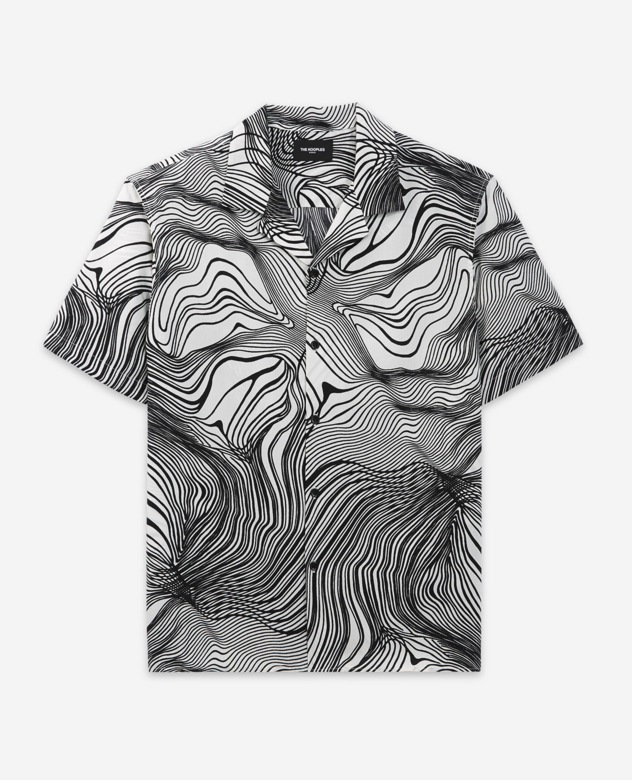 Two-tone Hawaiian-collar shirt with motif, WHITE / BLACK, hi-res image number null