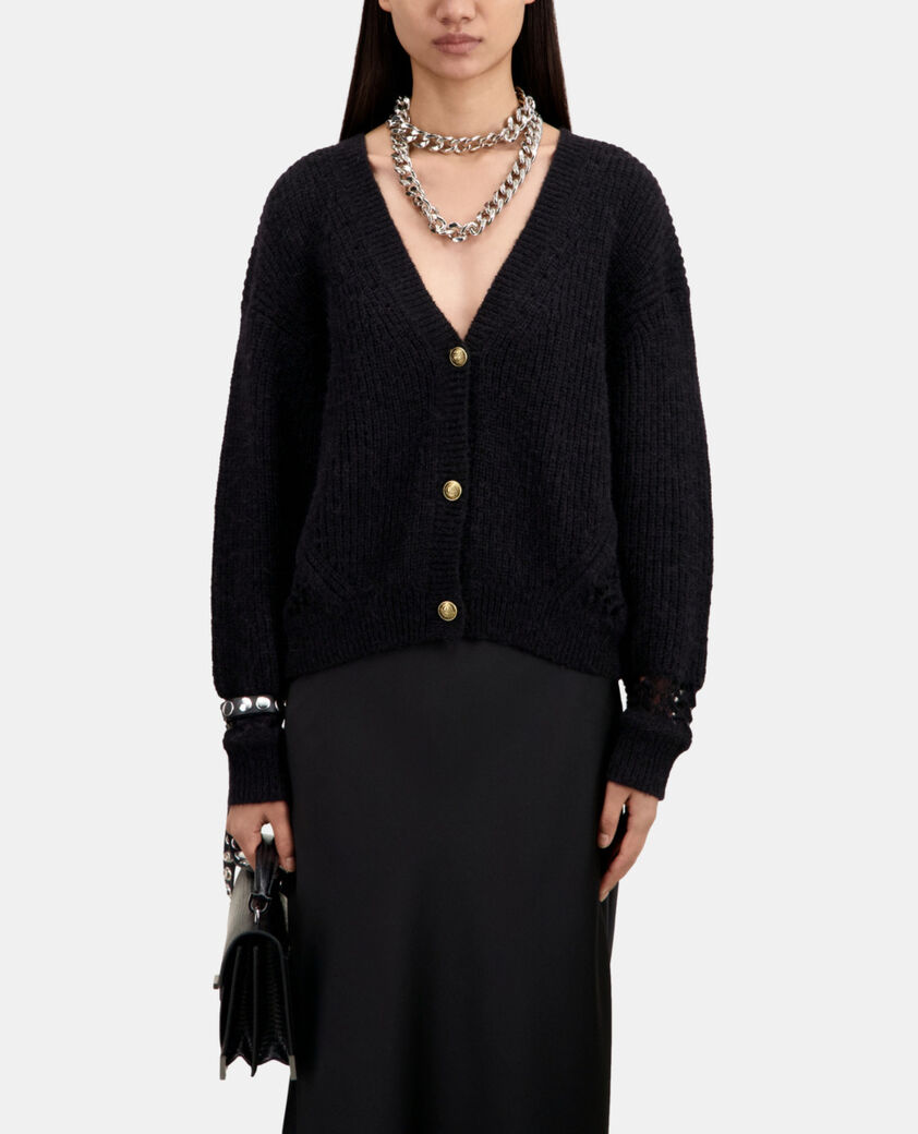 The Kooples WOMEN BLACK black wool-blend cardigan
