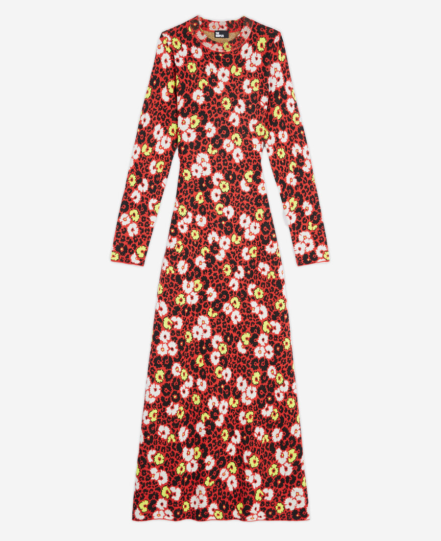 더 쿠플스 The Kooples Robe longue en laine imprime fleuri,DARK RED
