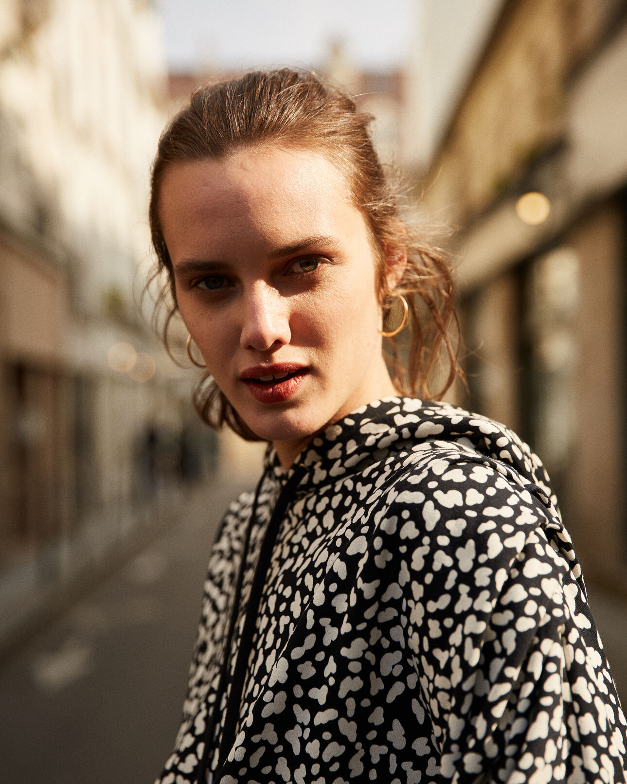 The Kooples WOMEN BLACK WHITE LEOPARD black patterned fleece sweatshirt