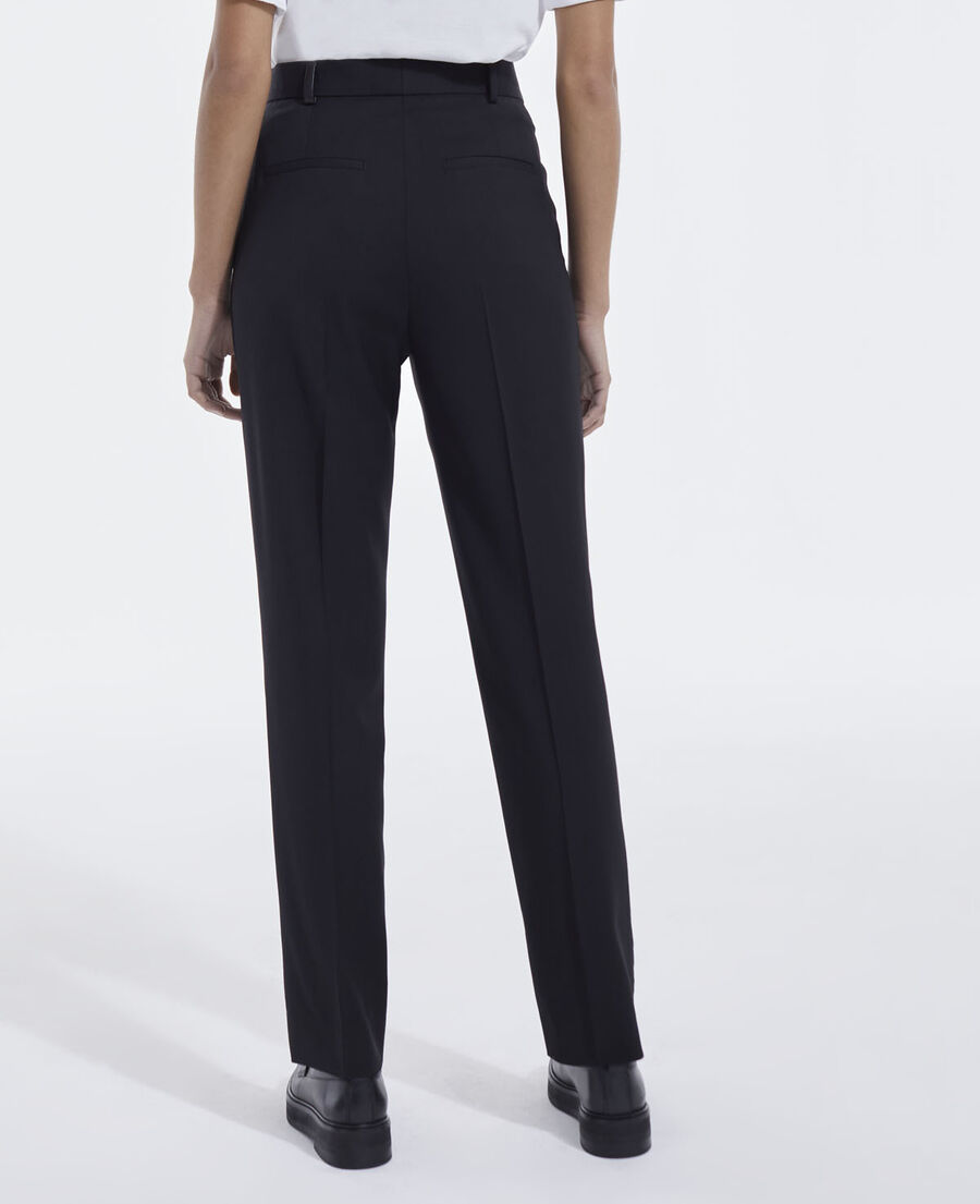 black wool suit pants with leather details