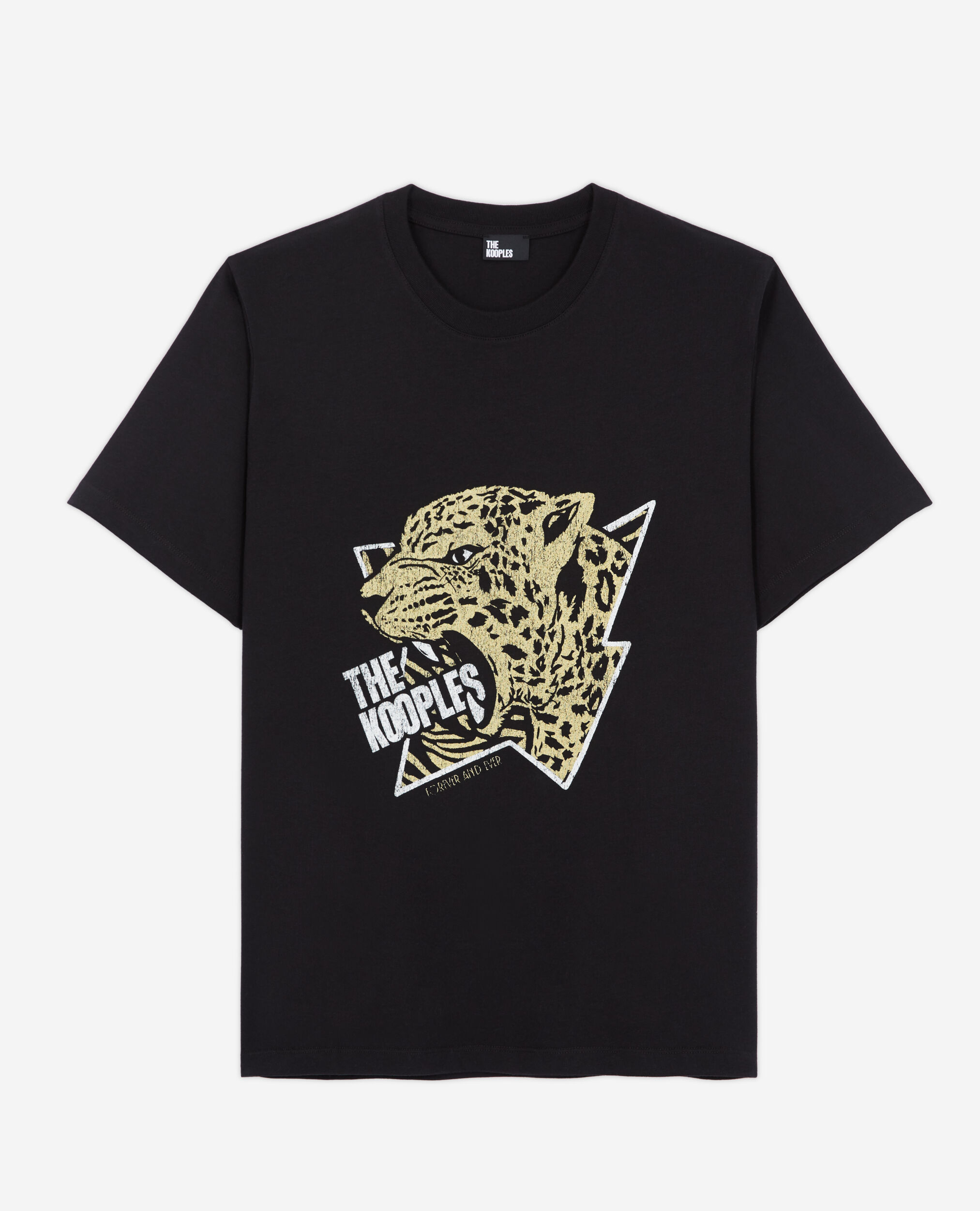 Black screen print T-shirt, BLACK-ANTIC GOLD, hi-res image number null