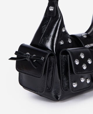 The Kooples FEMME BLACK sac amelia small en cuir craquelé noir avec clous
