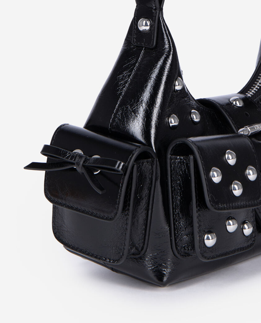 The Kooples WOMEN BLACK amelia small bag in black cracked leather with studs
