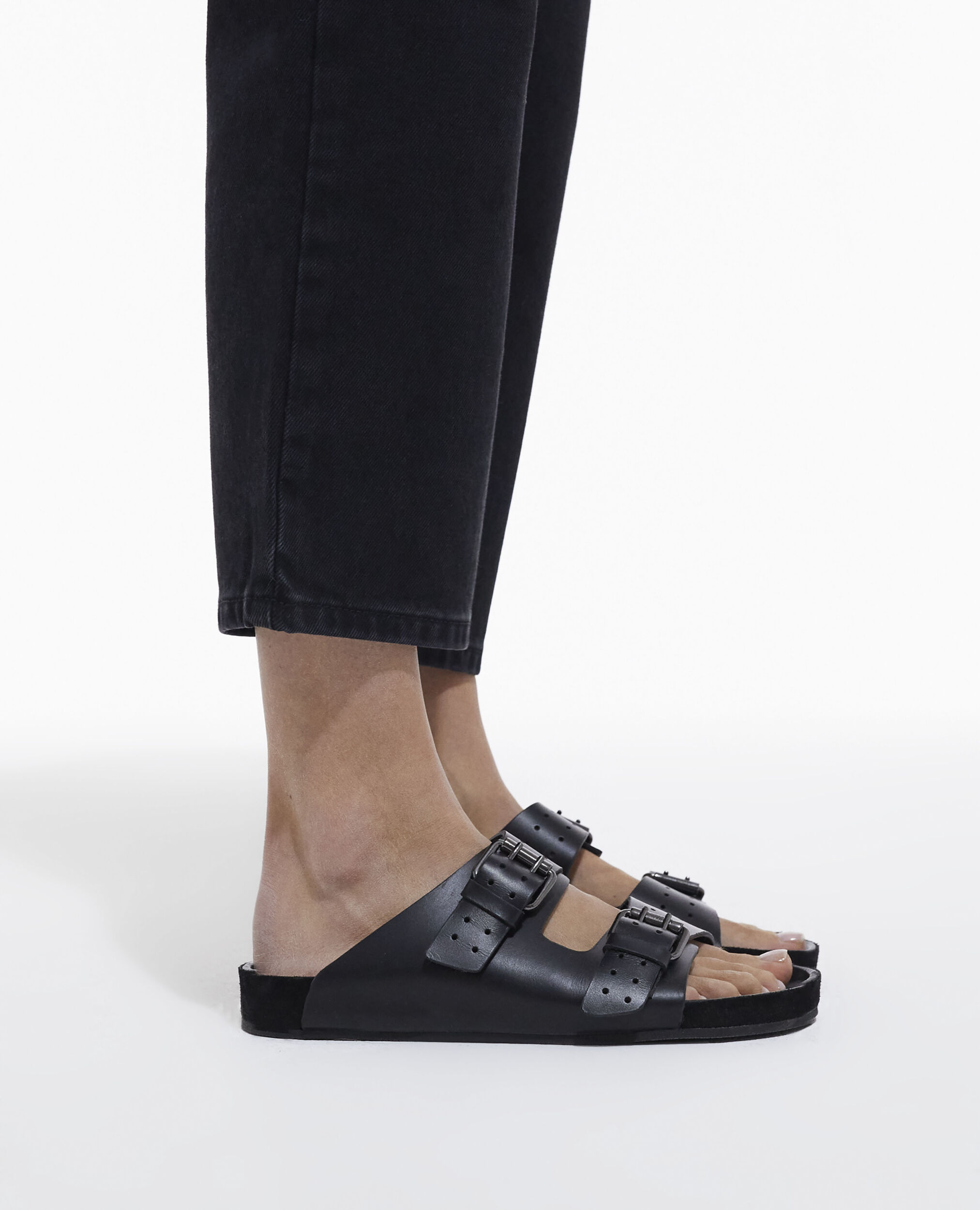 Black leather sandals, BLACK, hi-res image number null