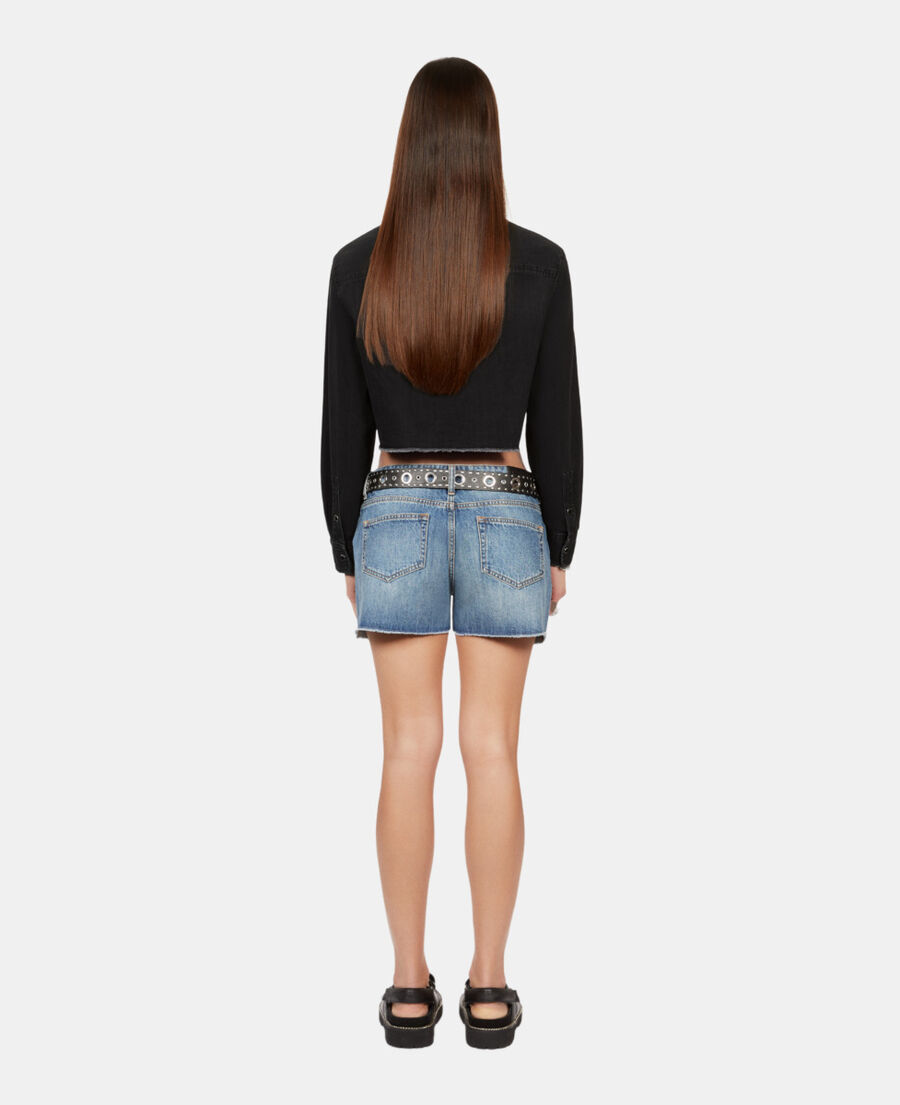 The Kooples FEMME BLACK WASHED chemise courte en denim gris