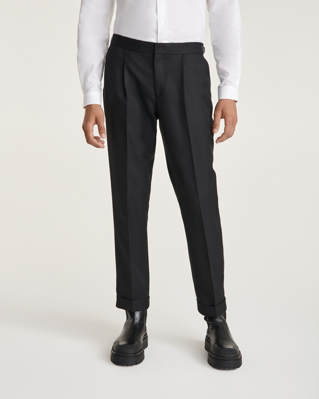 The Kooples MEN BLACK straight black wool blend pants with pleats