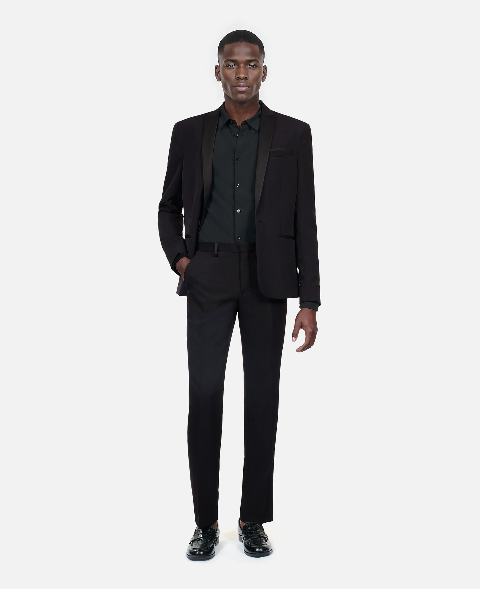 The Kooples MEN BLACK black tuxedo trousers with satin details straight cut
