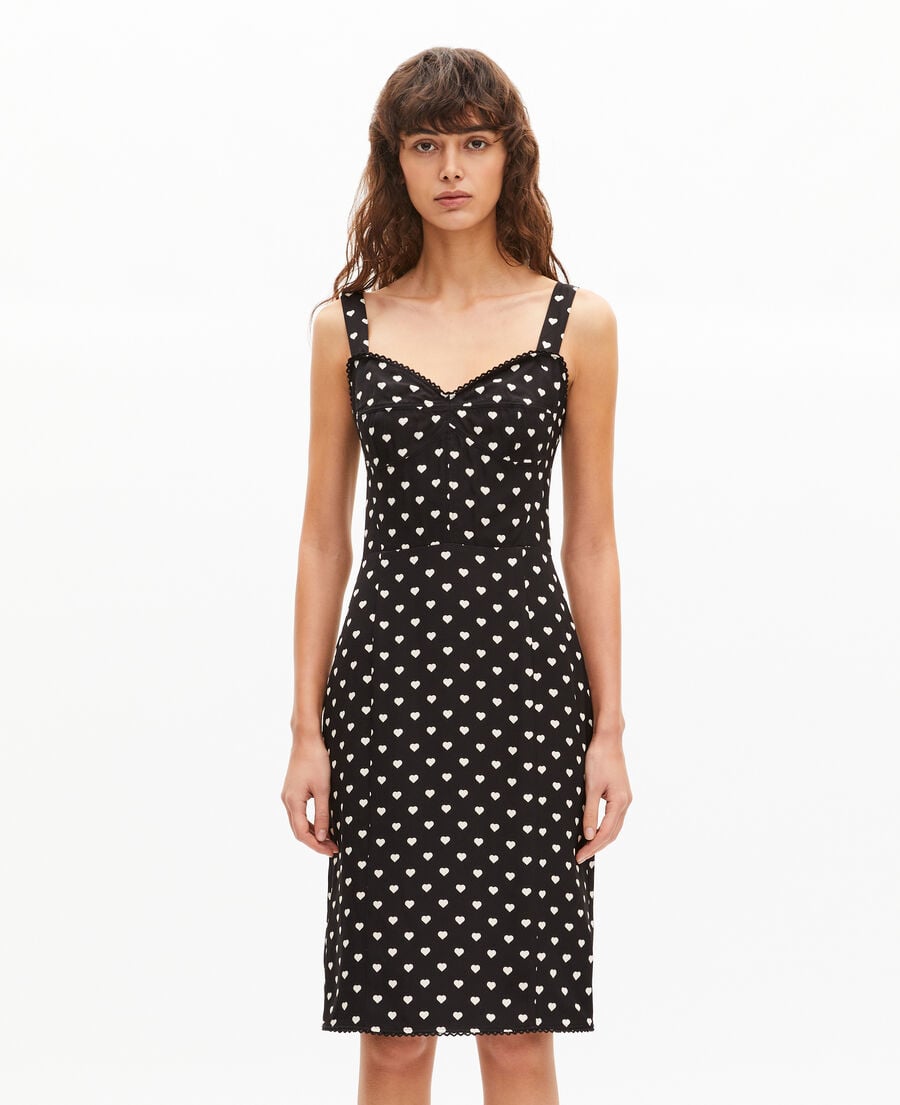 The Kooples F BLACK WHITE black corset-effect short dress with heart print