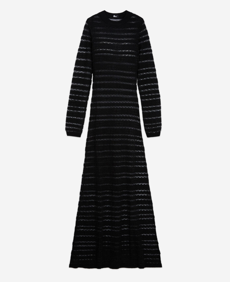 더 쿠플스 The Kooples Robe longue en laine noire,BLACK